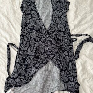 LOFT Black and White Patterned Wrap Dress